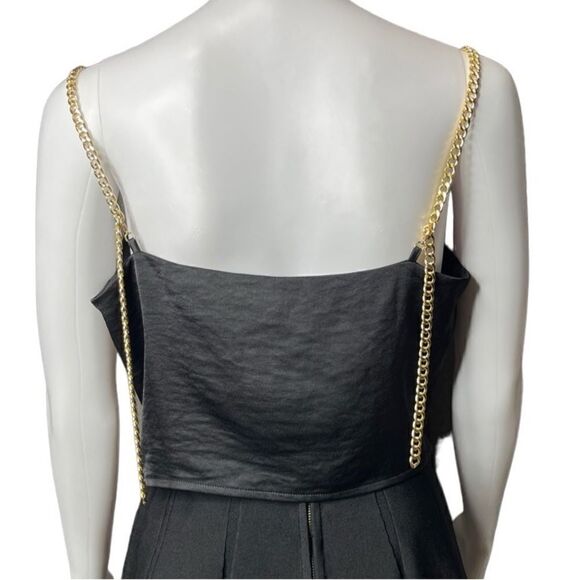 Express Chain Strap Silk Crop Top Black & Gold Size Medium - Picture 2 of 6